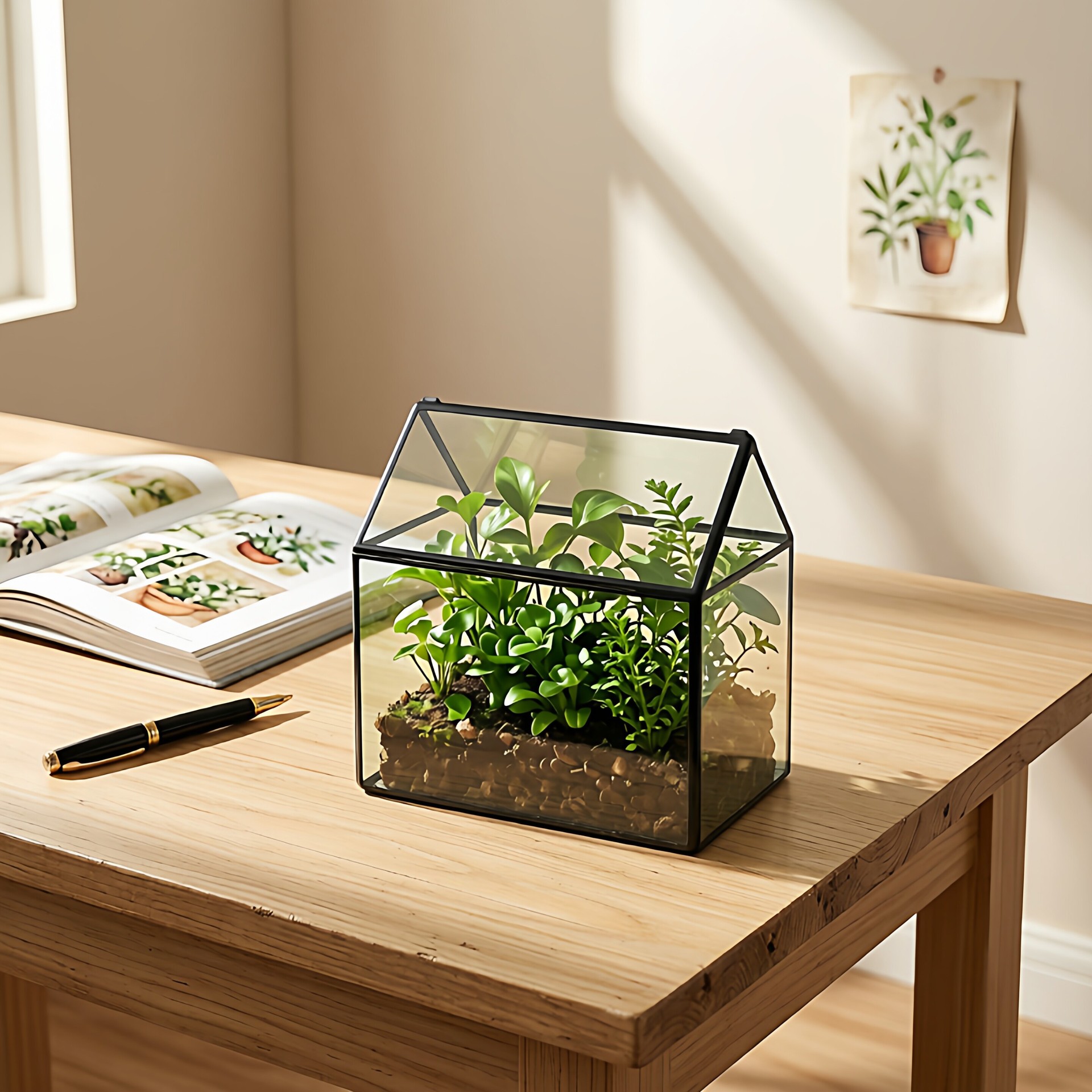 Micro Landscape Geometric Pattern Glass Flower Room Meat Plant Glass Flower Pot Rectangular with Window DIY Glass Vase