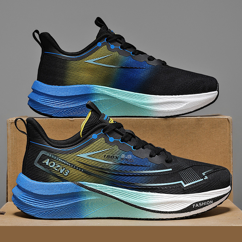 2025 nuevo ultra ligero malla transpirable zapatos de carrera hombre retro amortiguador antideslizante explosión placa de carbono zapatillas de carreras de moda