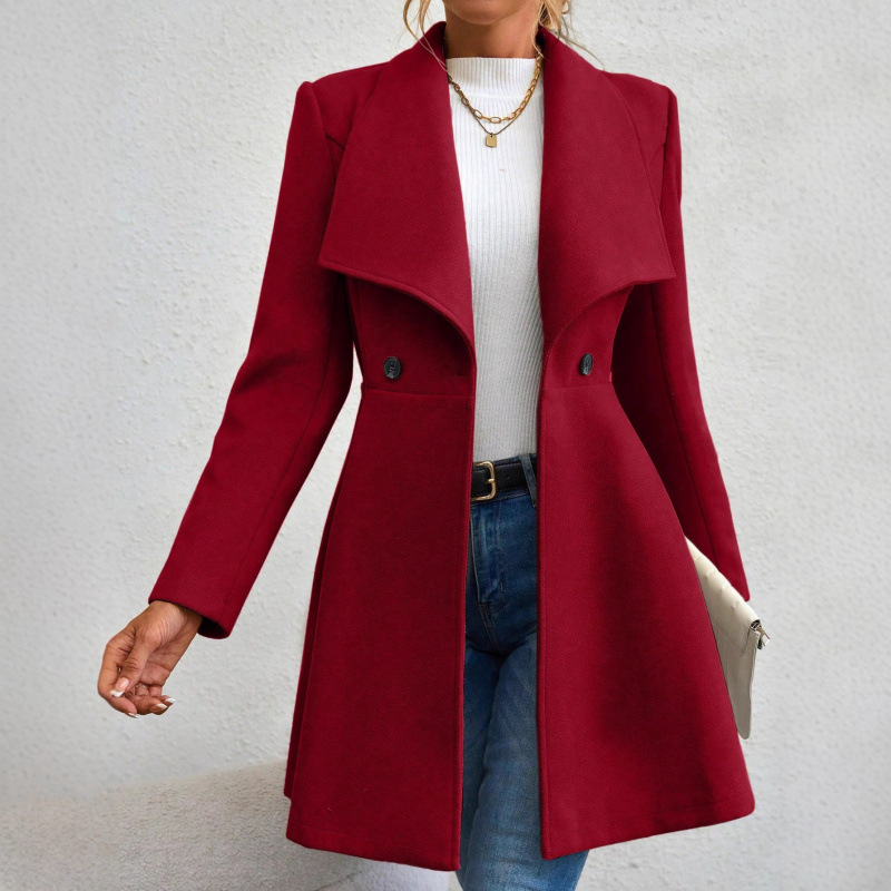 A Stylish Long Woolen Coat With A Fitted Collar For Autumn And Winter, Featuring A Fashionable Turned-Down Collar For Wo_ecoleips.com