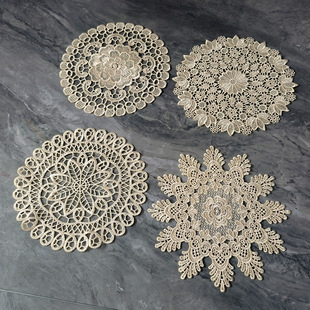 Lace embroidered lace coaster hollow decorative photo props retro simple table mat embroidered round insulation mat