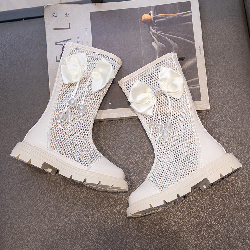 Girls' Princess Cool Boots Martins Summer New Soft-soled Performance Mesh Boots Medium and Big Kids Breathable Mesh High Shoes