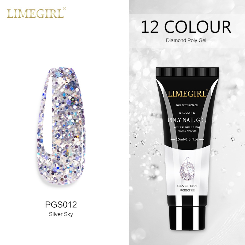 12 colores pegamento de extensión de brillo de uñas pegamento de extensión de lentejuelas de uñas pegamento de extensión rápida indolora Glitter pegamento de extensión de cristal