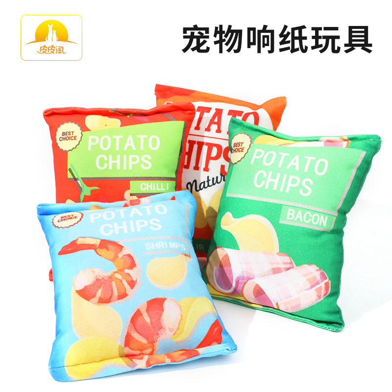 Perro mascota juguete de sonido bolsa de papel de simulación papas fritas juguete de peluche de sonido resistente a los molares