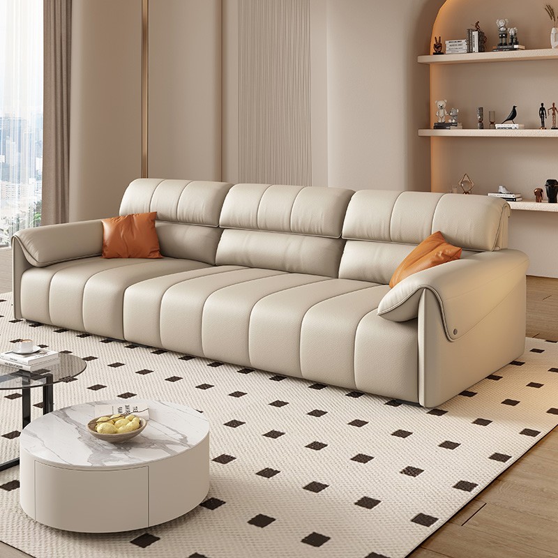 Piano llave eléctrica sofá de cuero multifuncional sala de estar de piel de vaca italiano minimalista apartamento grande y pequeño sofá cama retráctil