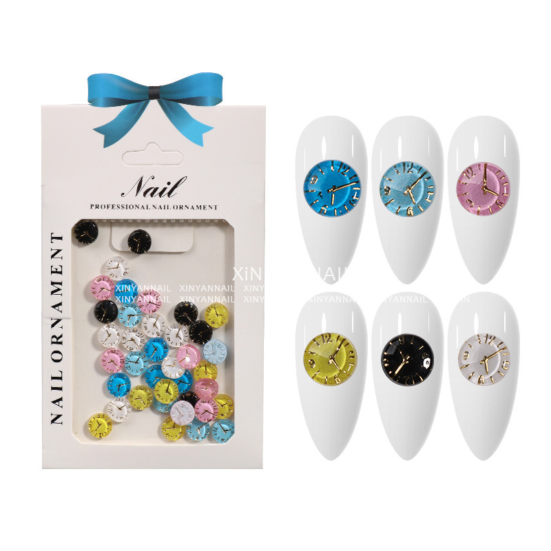 Cute and Fresh Smiley Face Nail Art Clock Crystal Material Nail Decorations Colorful Buttons Simple Wholesale Nail Decorations