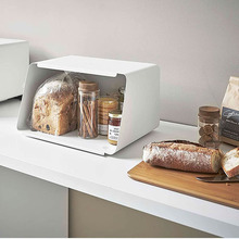 日版跨境方形金属面包箱 跨境家用竹木面包盒 零食整理保鲜收纳箱