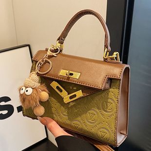 Foreign Trade Popular Bag Women's 2023 Winter New Fashion Contrast Color Kelly Bag Retro Single Shoulder Portable Crossbody Women's Bag