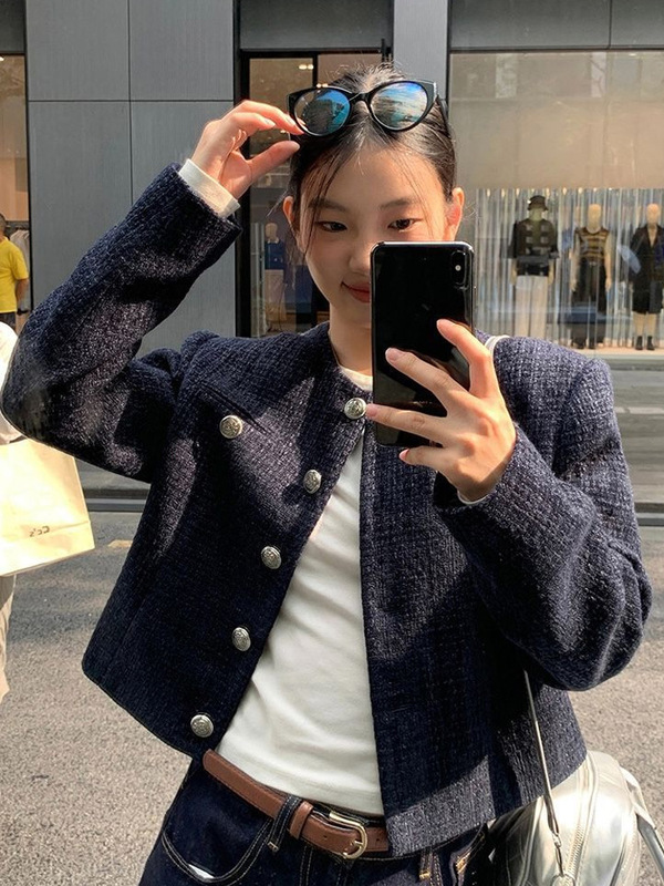 小香风外套女装秋冬季2025新款高级感复古休闲蓝色短款韩系上衣服|undefined