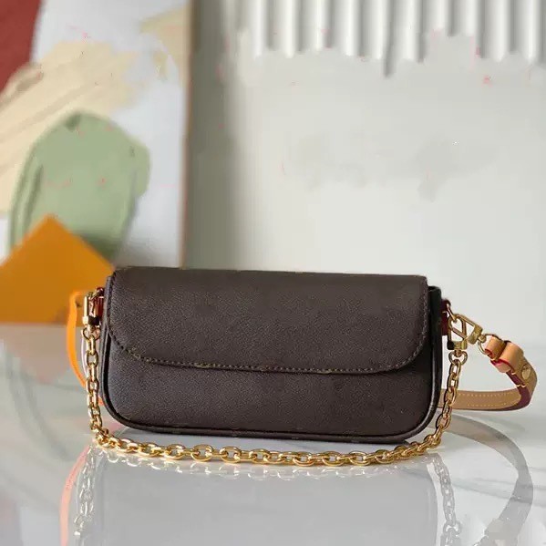 (Guangzhou Cross-Border Top-Grade Leather) New Vintage Pattern Pochette Mia Underarm Bag, Horn-Shaped Shoulder Handbag, Lunch Box Bag