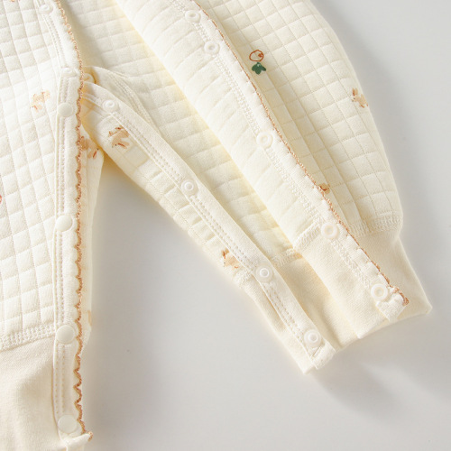 Autumn and winter baby jumpsuits with front opening, long-sleeved robes, thickened quilted newborns, male and female babies, warm crawling clothes