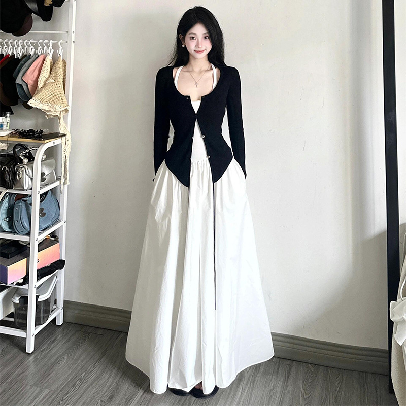 法式设计感白色无袖吊带背心连衣裙女早秋内搭单穿百搭休闲长裙子|undefined