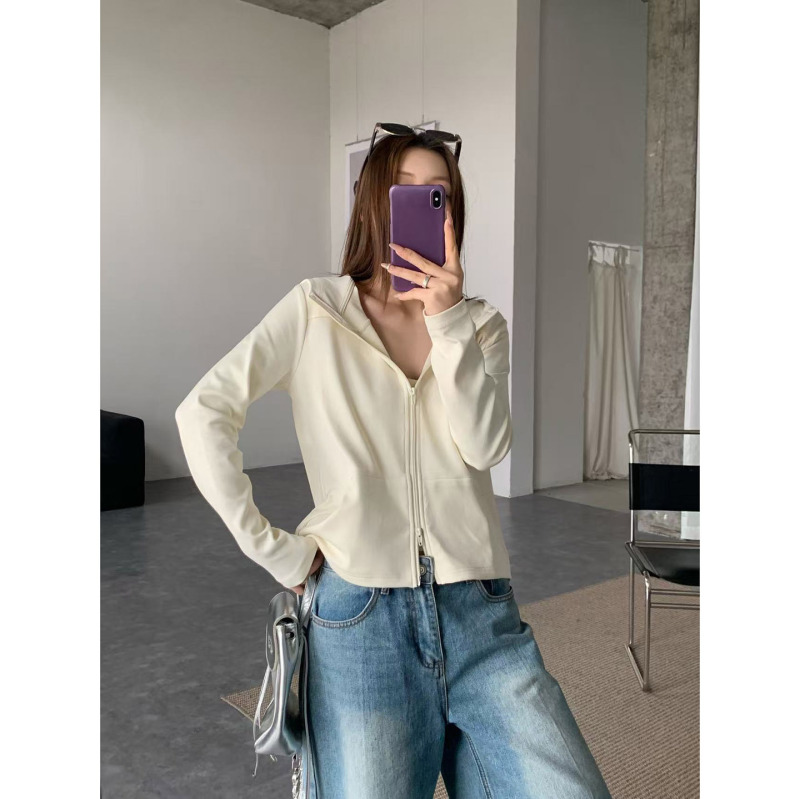 【Soul Basics】100% Cotton Stylish Double-Zip Hooded Sweatshirt for Women, Spring Season Slimming Outerwear