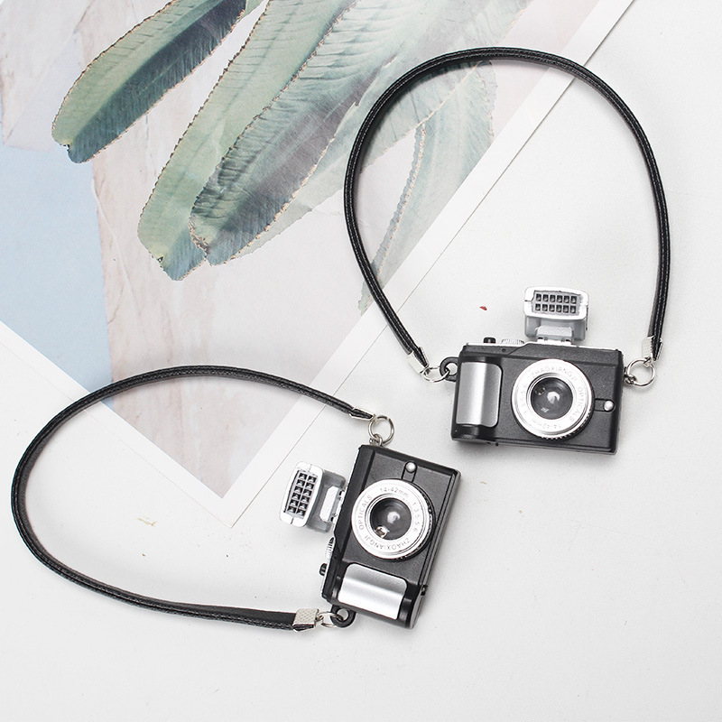 Spot Flash Small Camera Artificial Slr Lycra Camera Leather Rope Black Camera Pendant Headphone Set DIY Pendant