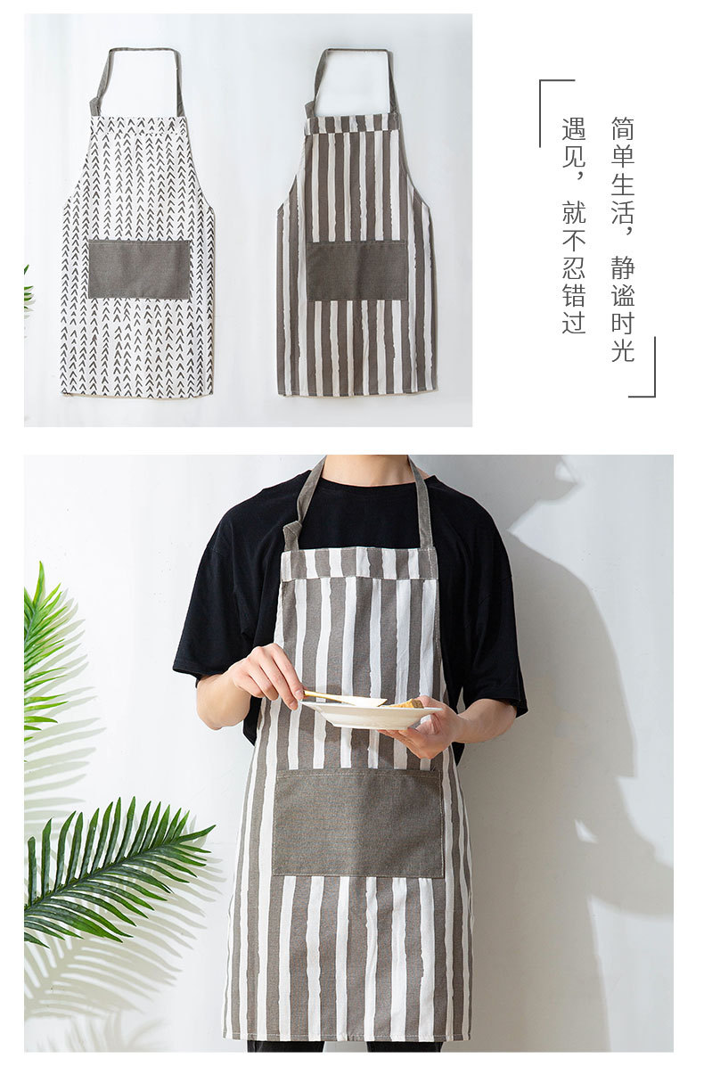 Kitchen Apron Hanging Neck Adjustable Cotton And Linen Apron Dark Gray Series Apron Adult Sleeveless Apron display picture 7