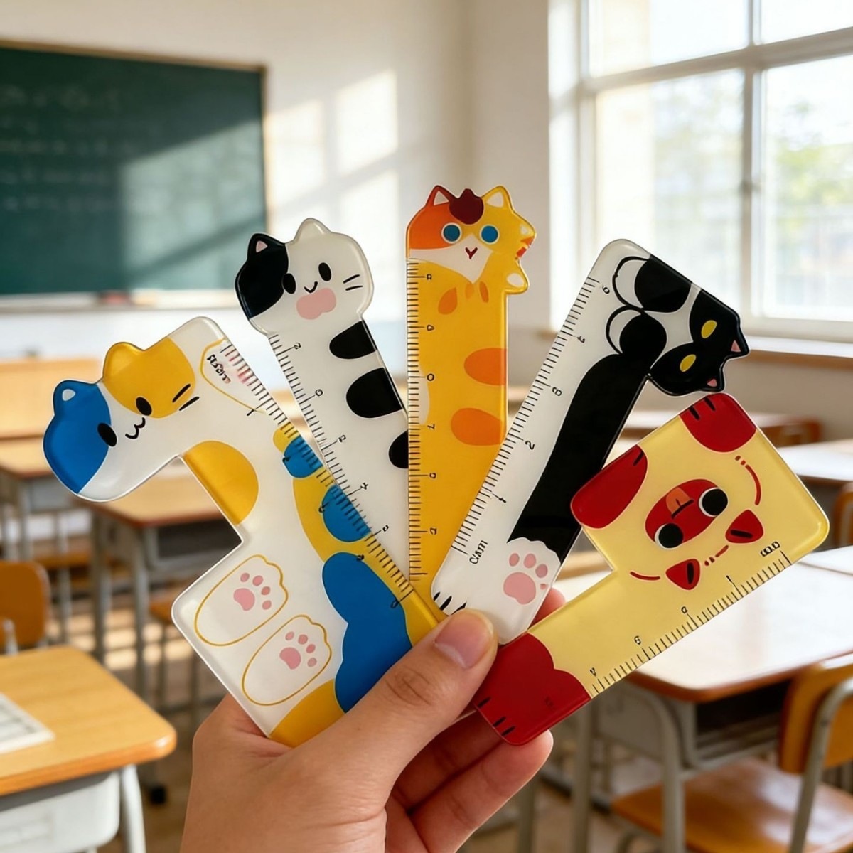 迷你猫咪掌心尺亚克力套装中小学生diy卡通尺便携文具尺子套装