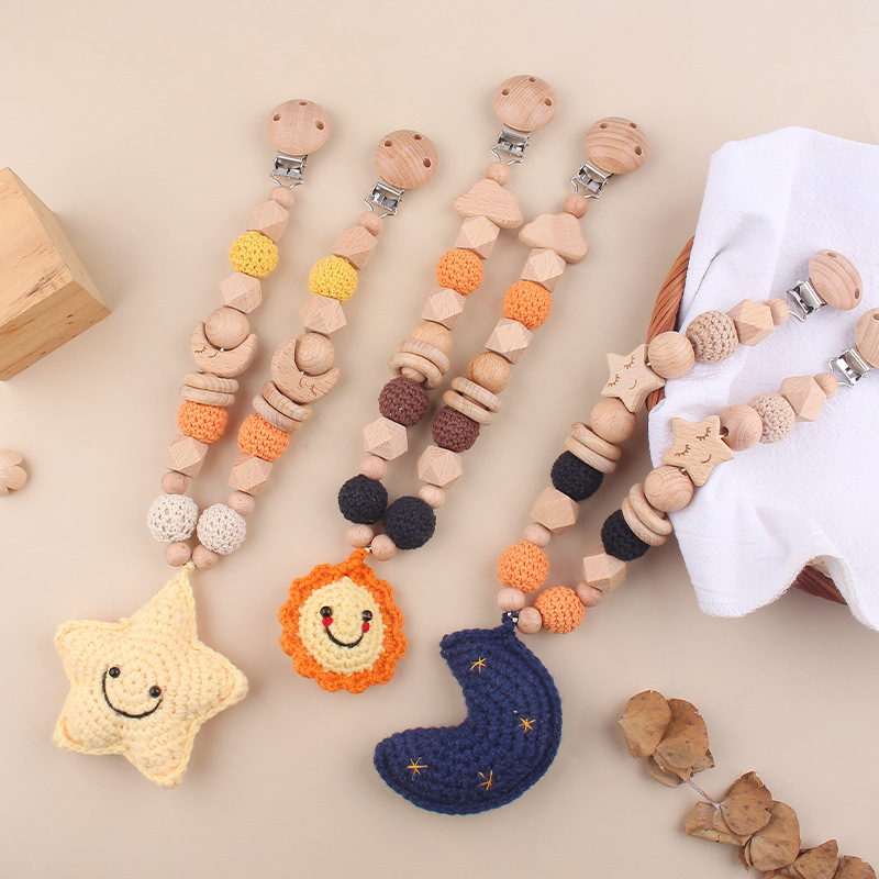Crochet, estrella, luna, sol, cochecito, colgante, mordedor para bebé, campana de juguete, campana de cama de bebé de madera