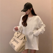韩版白色长袖t恤女秋装秋衣宽松卫衣内搭打底衫春季磨毛棉上衣bm