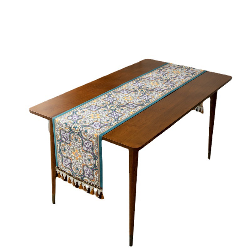 American Retro Color-woven Jacquard, Ethnic Style With Tassels, Household Polyester Tablecloth, Table Runner, Bed Runner_voghion.com