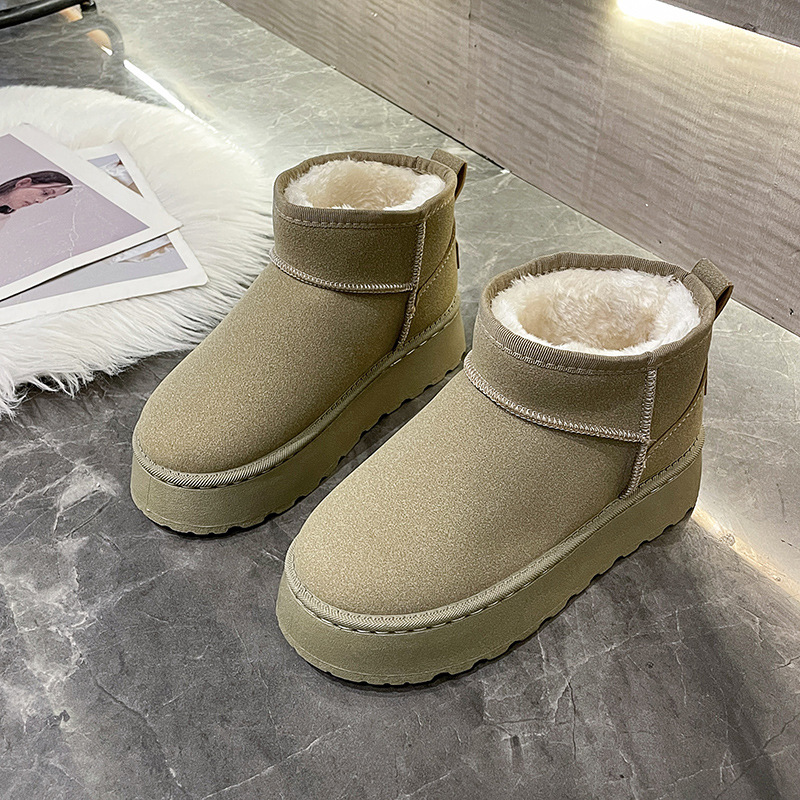 Scarpe da donna, stivali da neve, autunnali e invernali, con pelliccia, un tubo corto, suola alta, calde e impermeabili, in cotone_voghion.com
