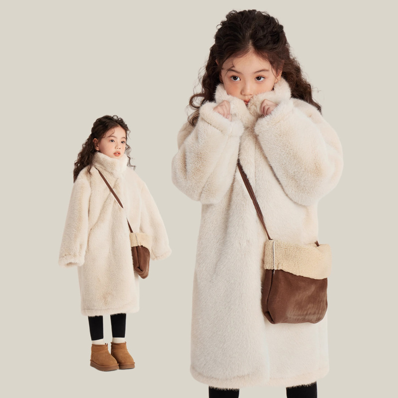 New Style Girls' Faux Mink Coat, Children's Warm Winter Thickened Fur Integrated Coat, Winter Clothing