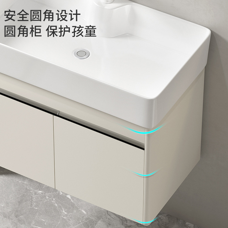 小型浴室キャビネット ステンレス製洗面台一体型キャビネット 収納ミラー 洗面台 セラミック一体型洗面器 モダンでシンプル|undefined