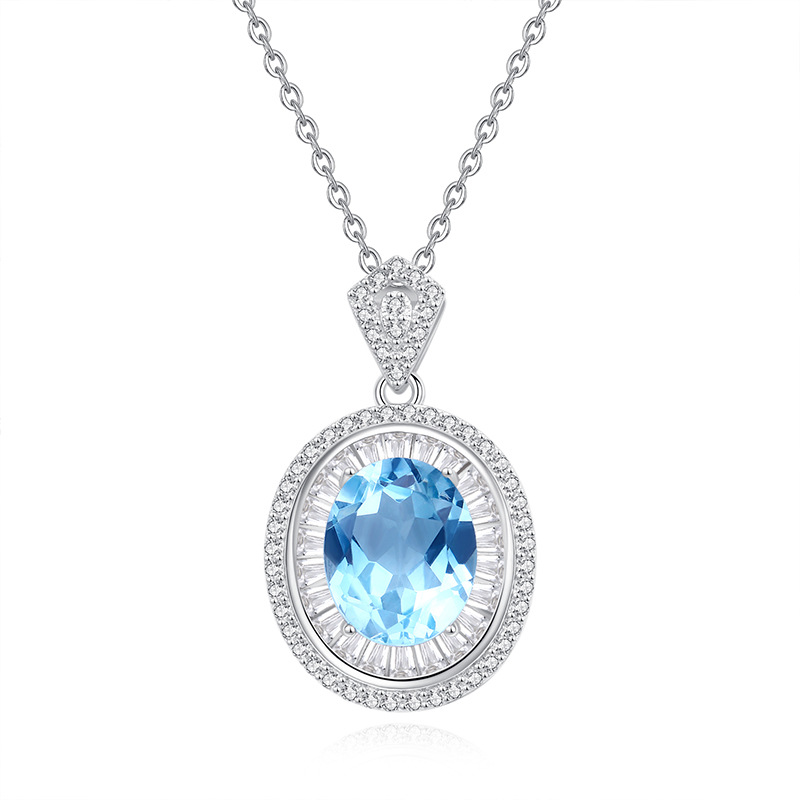 Nuevo collar ovalado de plata esterlina, collar colgante de piedra de cristal natural, nicho femenino, cadena de clavícula de todo fósforo de lujo ligero de alta gama