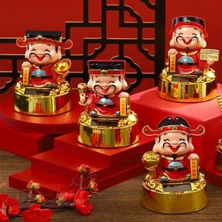 国潮五路财神爷招财摆件太阳能点头车载家居装饰品新年礼物厂批发