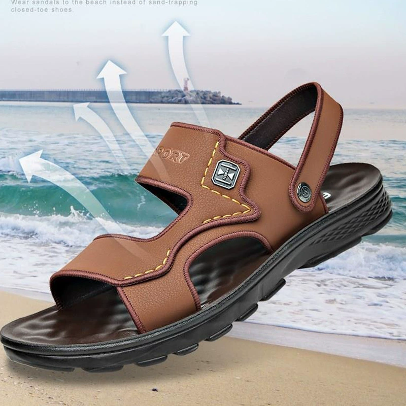 Мужские летние сандалии 2024 года, мягкая подошва, повседневные, нескользящие, пляжная обувь, из коровьей кожи, оптом.