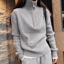 跨境半拉链高领毛衣女秋冬设计感洋气减龄内搭针织衫上衣学院风