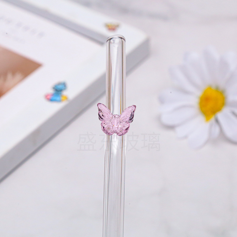 Nueva mariposa de color de paja de vidrio resistente al calor anti-escaldadura anti-lápiz labial multicolor opcional no desechable estilo de niña