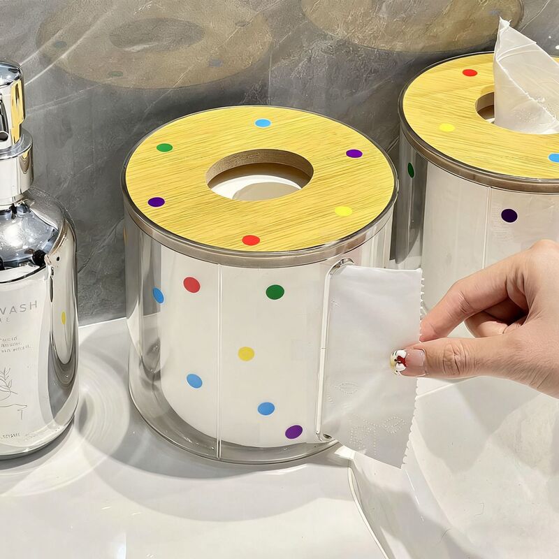 Yfx3260 Polka Dot Tissue Box Japanese-Style Household Napkin Paper Living Room Creative Simple Transparent Coffee Table Roll Paper Tissue