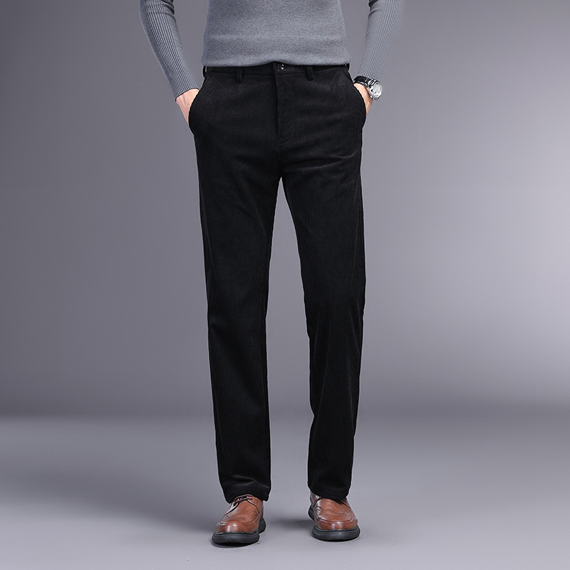Pantalones casuales de negocios ligeros de pana de alta calidad pantalones de traje de otoño e invierno para hombres pantalones de hombre forrados de lana engrosados de mediana edad y ancianos