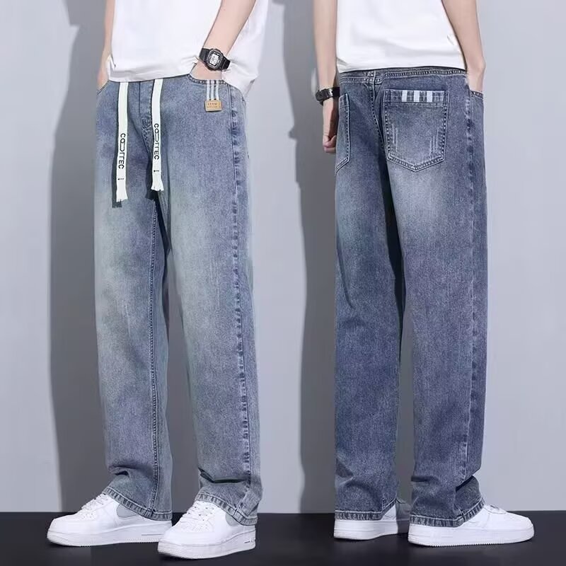 Pantalón de Mezclilla Ancho con Cintura Elástica para Hombre de Algodón Microelástico para Ocio image 3