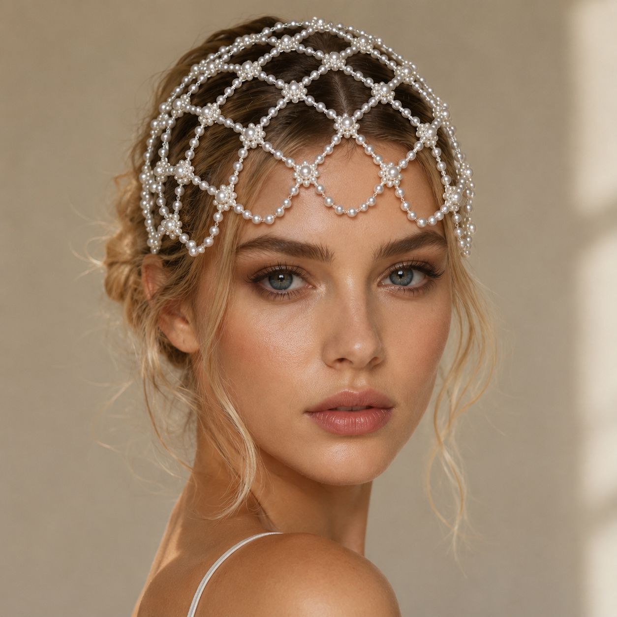 New Mesh Hat, Bohemian Style Pearl Headwear, Handmade Hat Hair Accessory for Women, High-End Hair Band