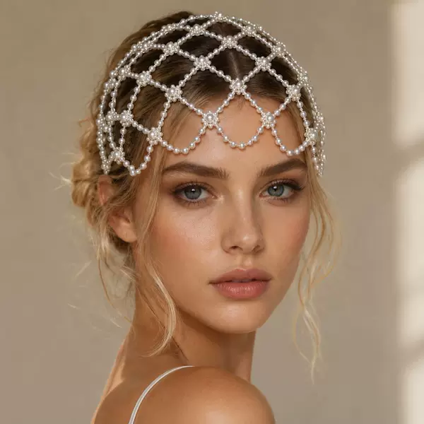 New Mesh Hat, Bohemian Style Pearl Headwear, Handmade Hat Hair Accessory for Women, High-End Hair Band