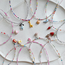 儿童可爱卡通彩色串珠项链女童水果爱心颈链甜美少女心锁骨链项饰