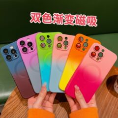 Apple 15 promax 携帯電話ケース iPhone 17 に適した 2 色のグラデーション液体磁気吸着、レンズフィルム 16 が付属