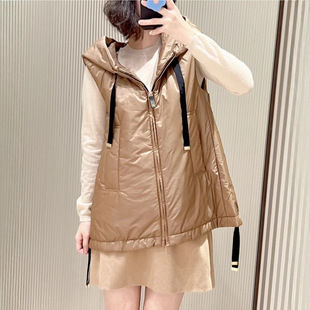 Cross-Border Autumn and Winter New European Station Zipper White Duck down Hooded Warm and Soft Layered down Vest for Women