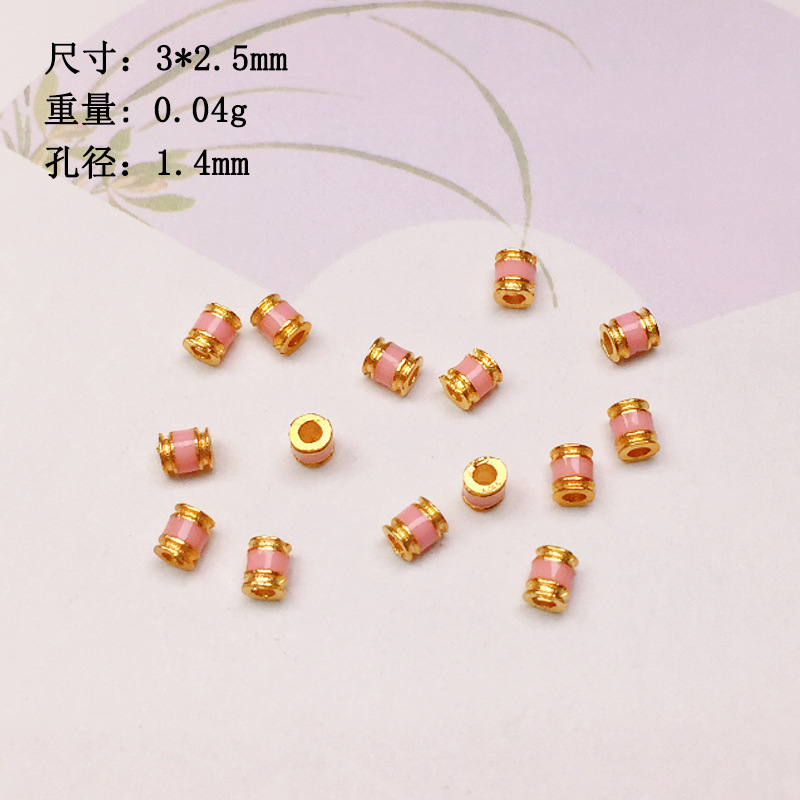 S925 silver gold-plated burning blue drop oil barrel beads tube beads colorful spacer bracelet necklace string decoration diy semi-finished products