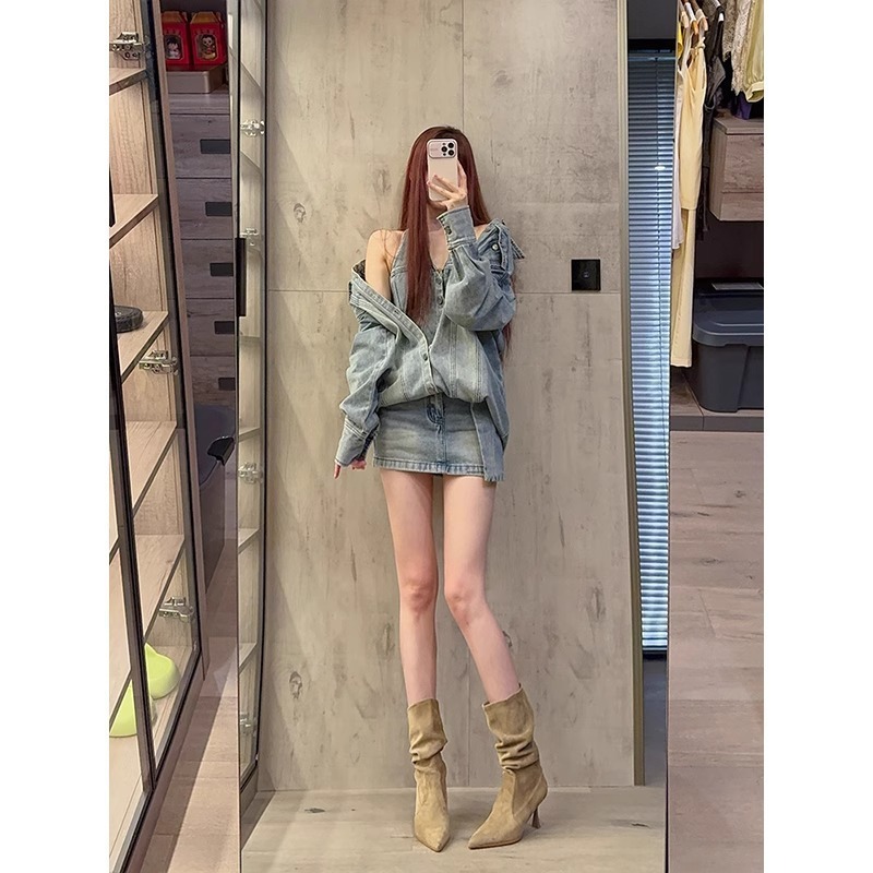 【现货】混凝草中筒女细跟秋冬尖头短靴子显瘦高跟马丁靴堆堆靴|undefined