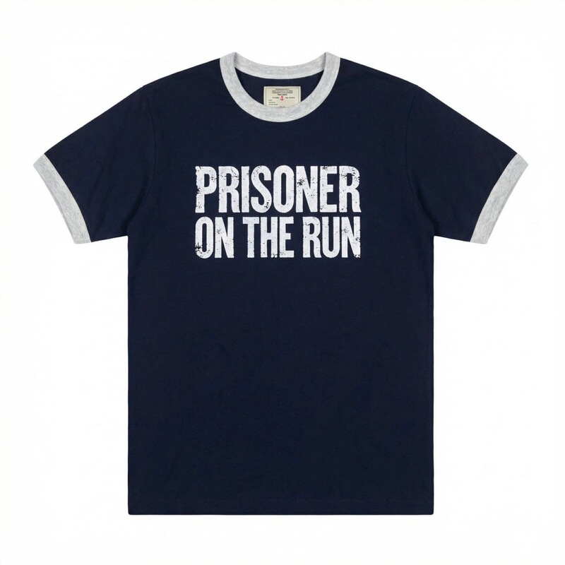 Anchor Motorcycle Prisoner Series Summer Retro Prisoner Slogan Print Contrast Collar Short Sleeve Men's American Heavyweight T-Shirt