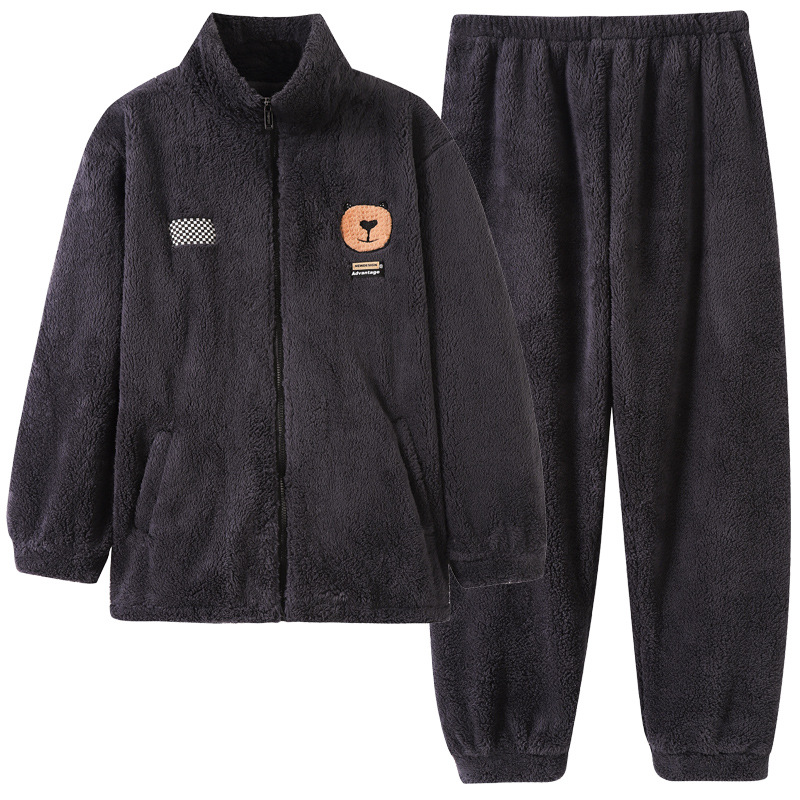 Invierno Nueva cremallera de cuello alto de los hombres más el tamaño de la franela prendas de vestir exteriores de manga larga pantalones de lana de coral cálido homewear