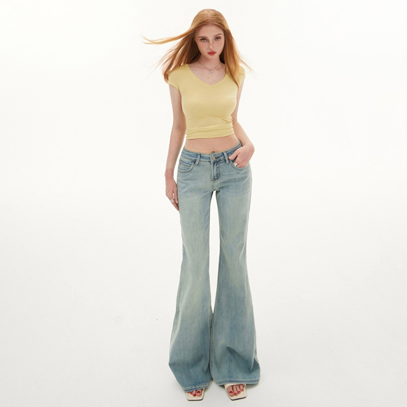 Tall Vintage High Street Dressed Low Waist Jeans Women's Spring and Summer New Slimming Micro Horn Pants