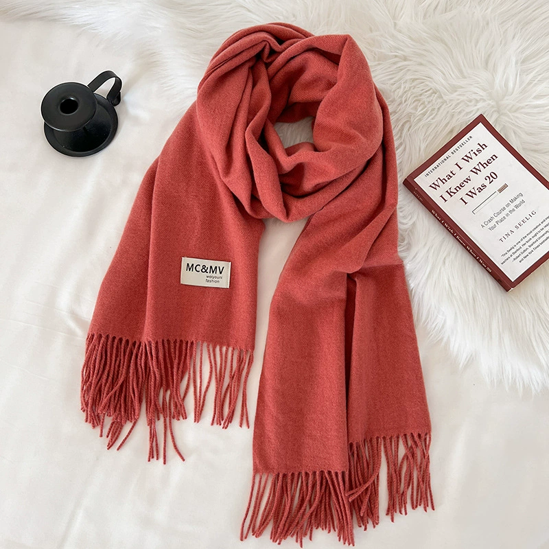 Scarf knitted, solid velvet cashmere look, 200×70 cm, thickened Korean demi‑season