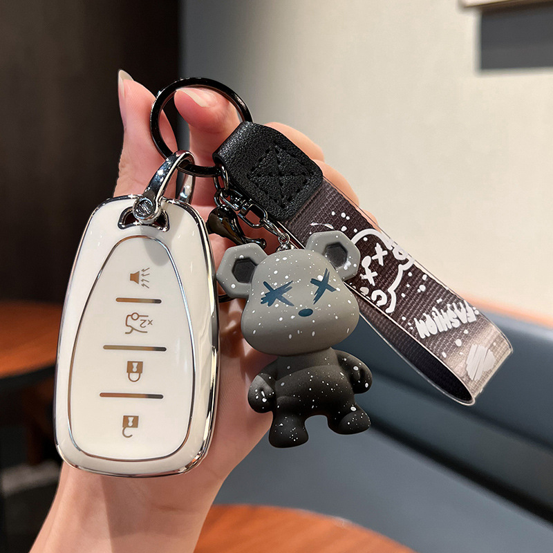 시보레 F-스마트 4 키 [싱글 쉘 화이트] + 그레이 폭력 곰 펜던트