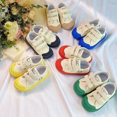 Children's canvas shoes Korean version smiling face casual shoes 2024 spring boys and girls shoes college kindergarten indoor shoes cross-border