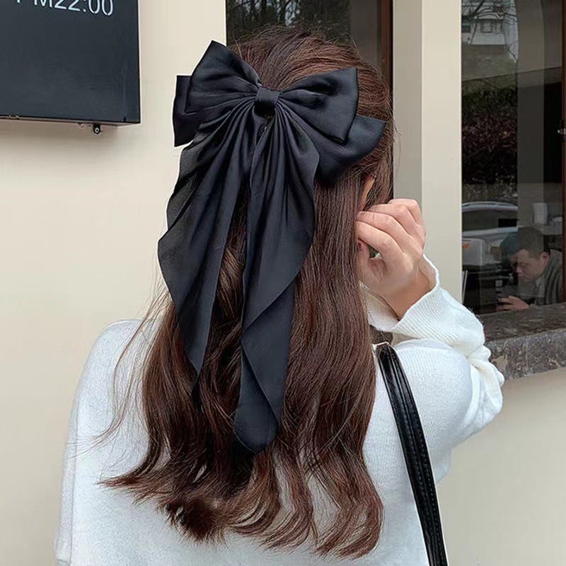 特大韓国風リボンヘッドバンドロングリボンスプリングクリップ女性のハイエンドヘアピンヘッドバンド diy 手作りアクセサリー|undefined