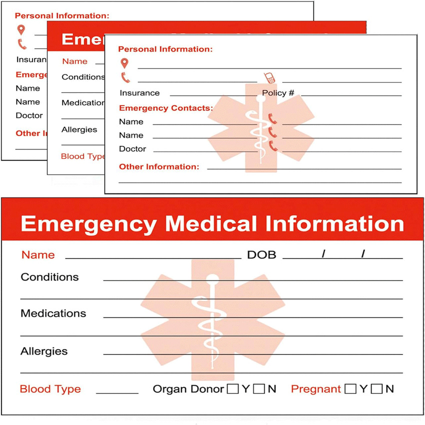 亚马逊 热销 可书写红色紧急医疗个人信息身份证纸质钱包白色卡片