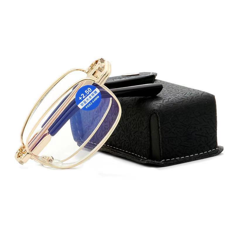 HD folding metal presbyopic glasses men's and women's fashionable comfortable anti-blue light double light with box full frame