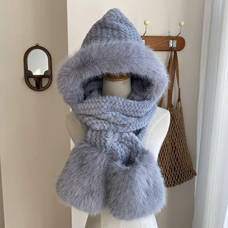 Плотный шарф, шляпа, перчатки, утепляющий cute велюровый комплект, 3 предмета, увеличенная толщина